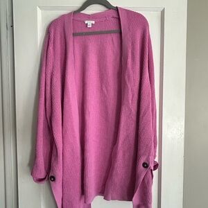 J. Jill Pink Waffle-Knit Open Cardigan